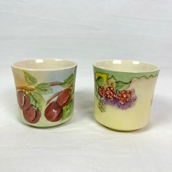Vintage 1960s Hand Painted Coffee Tea Mugs Floral Fruit Signed 8 Oz Set of 2 - Picture 2 of 7